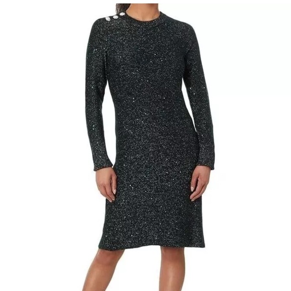 NWOT Women Lilly Pulitzer Morgen Sequin Sweater Dress Evergreen Metallic (Sz M) - Picture 4 of 4